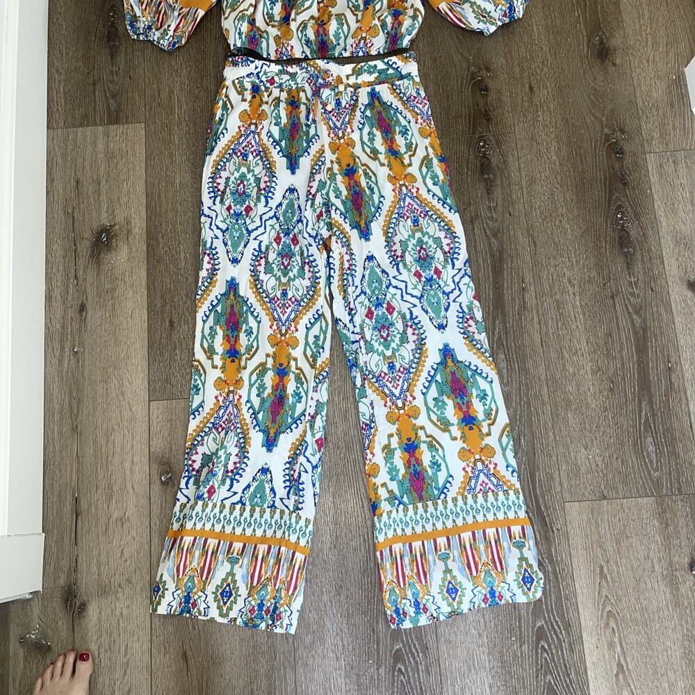 Christian Siriano 2 Piece Resort Set Pull On Pants Crop Blouse Aztec Travel NEW - Picture 2 of 13
